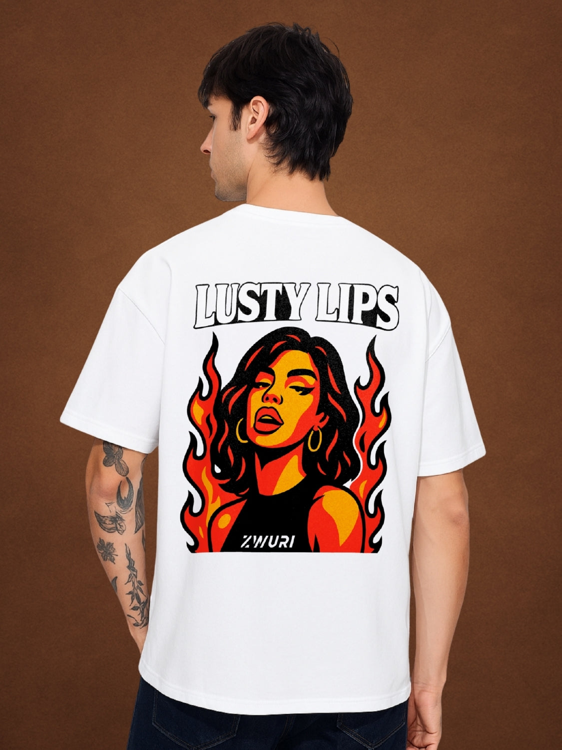💋 Lusty Lips, Pure White Oversized T-Shirt For Men by Zwuri