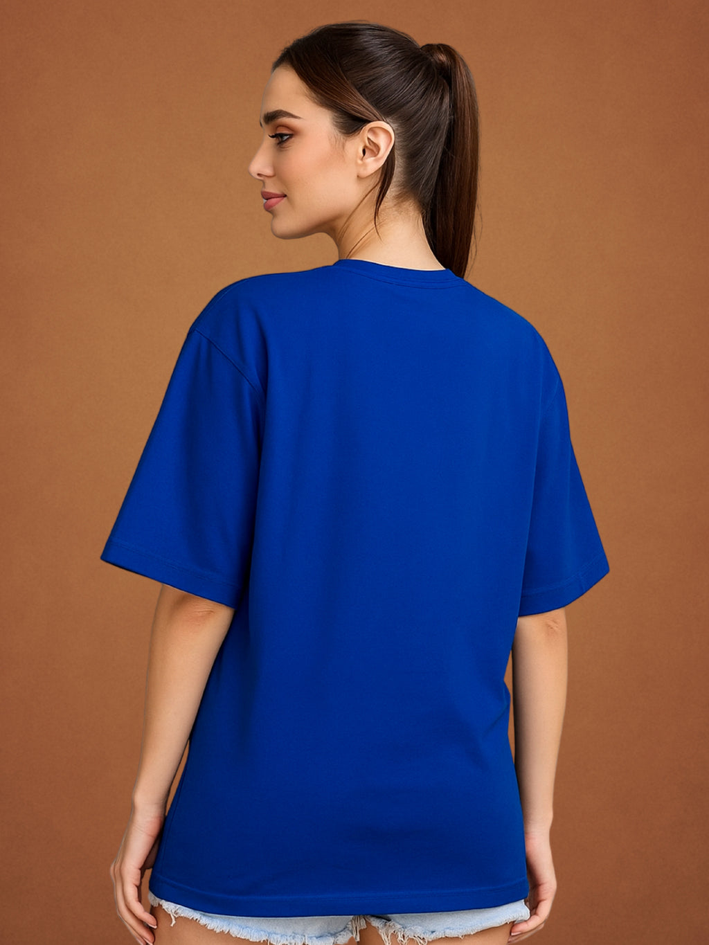 Zwuri Women’s Drift Blue Oversized T-Shirt Solids, Relaxed Fit, Minimalist Everyday Wear