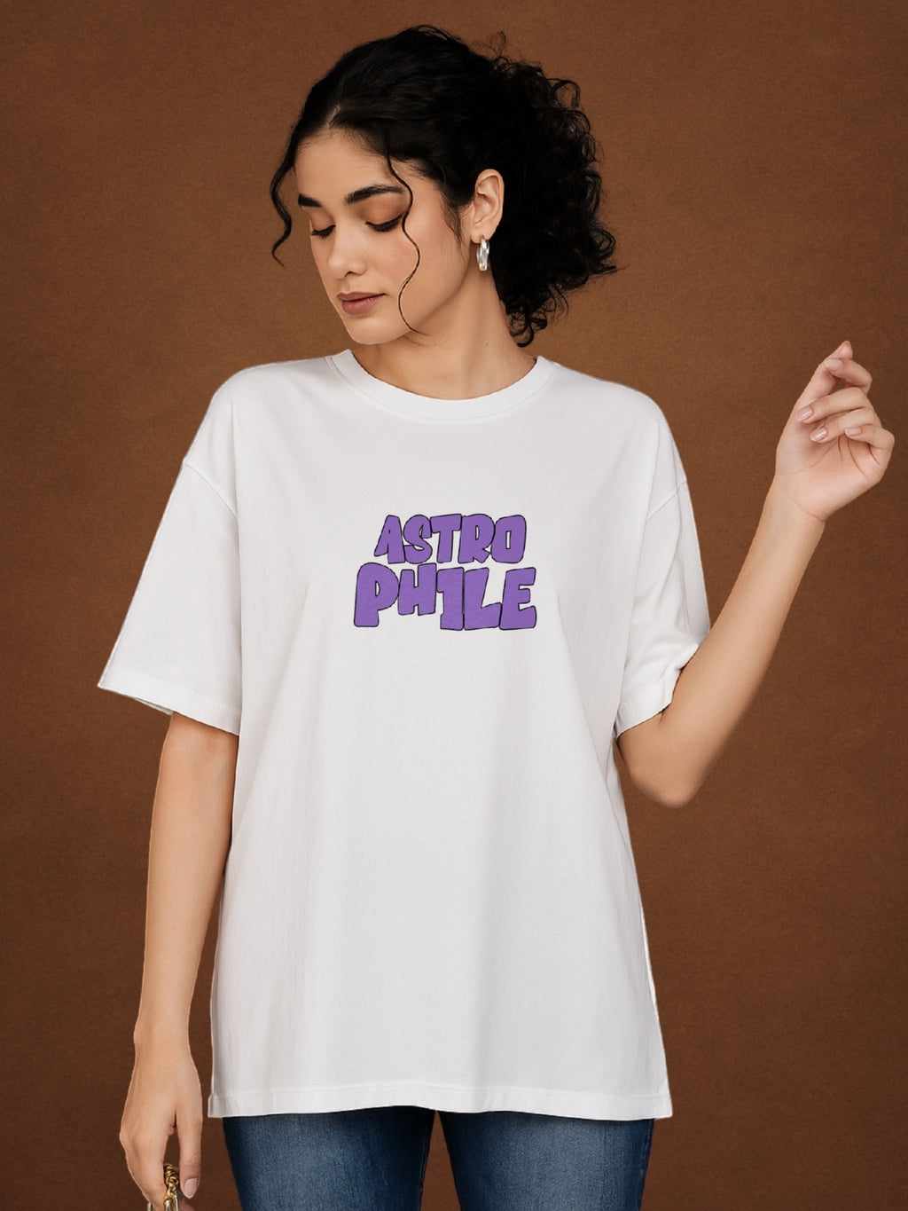 Astrophile, Pure White Oversized T-Shirt For Women by Zwuri