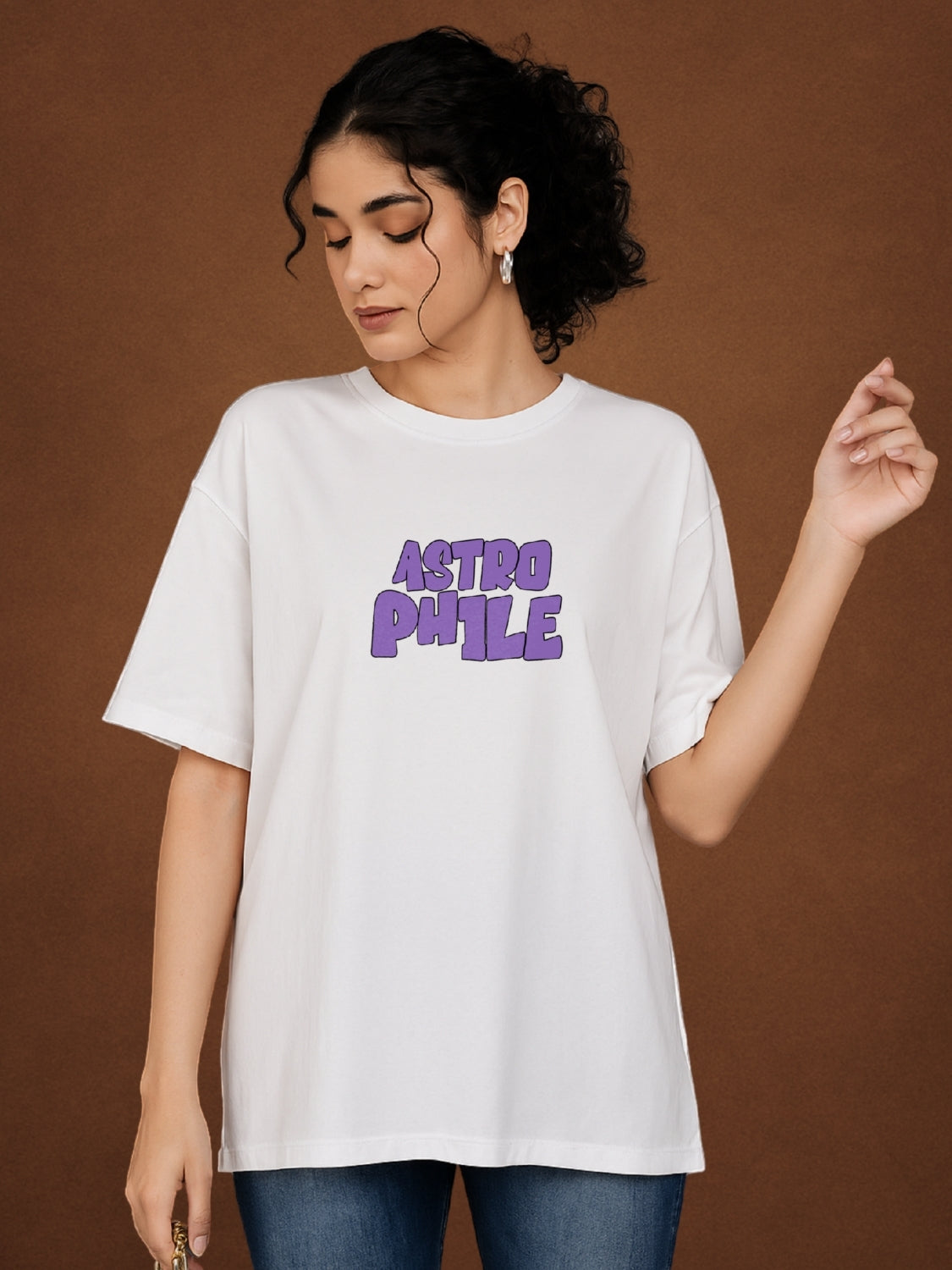 Astrophile, Pure White Oversized T-Shirt For Women by Zwuri