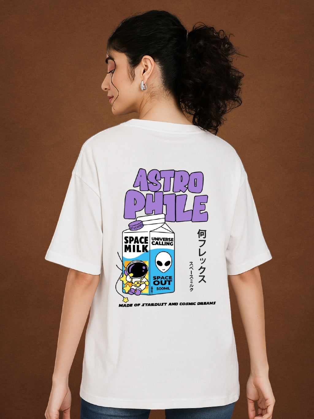 Astrophile, Pure White Oversized T-Shirt For Women by Zwuri