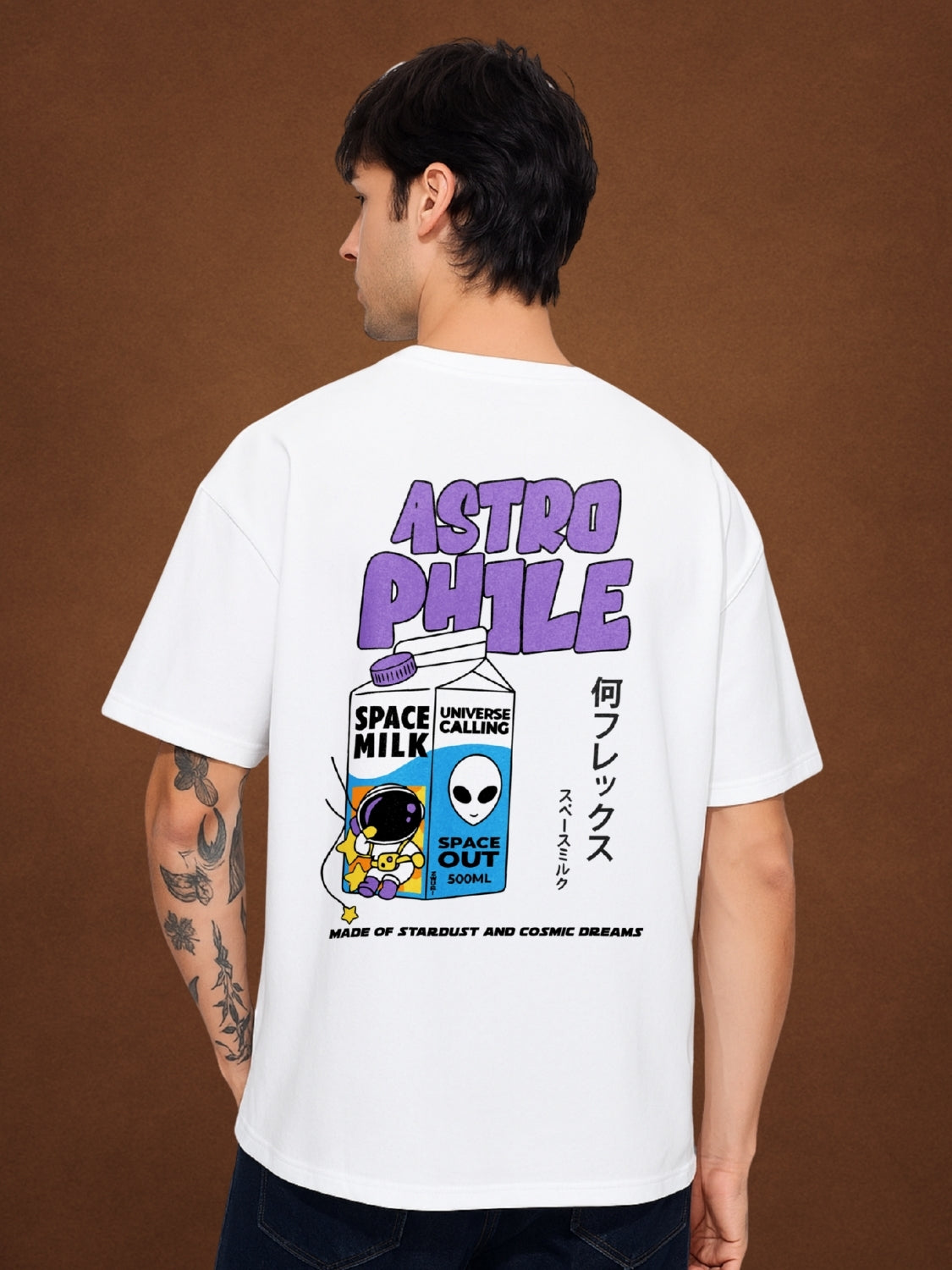 Astrophile, Pure White Oversized T-Shirt For Men by Zwuri