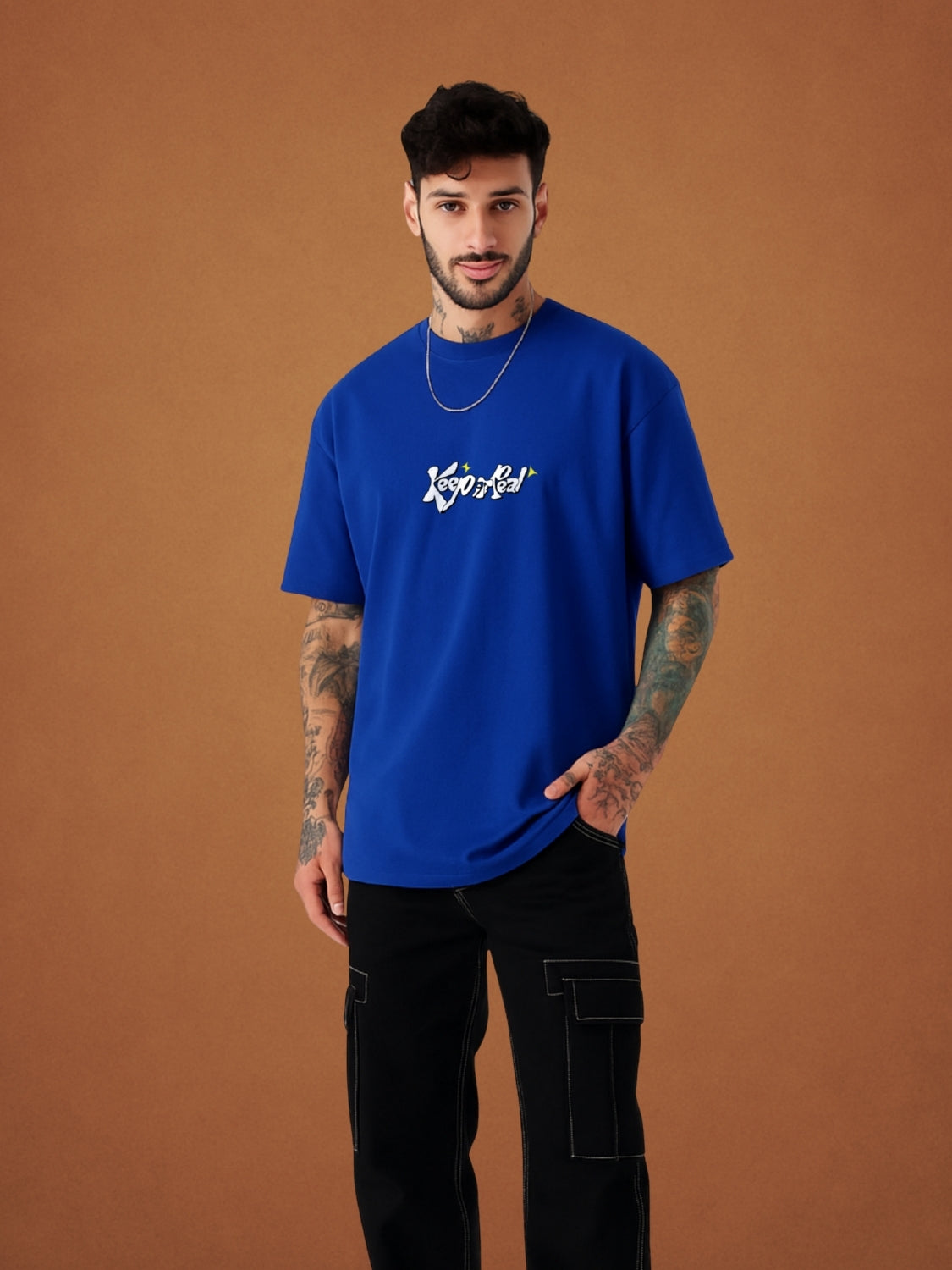 Did You Manifest Me? Drift Blue Oversized T-Shirt for Men by Zwuri