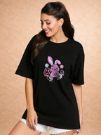 Zwuri Women | Bunny - Pitch Black Oversized T-Shirt