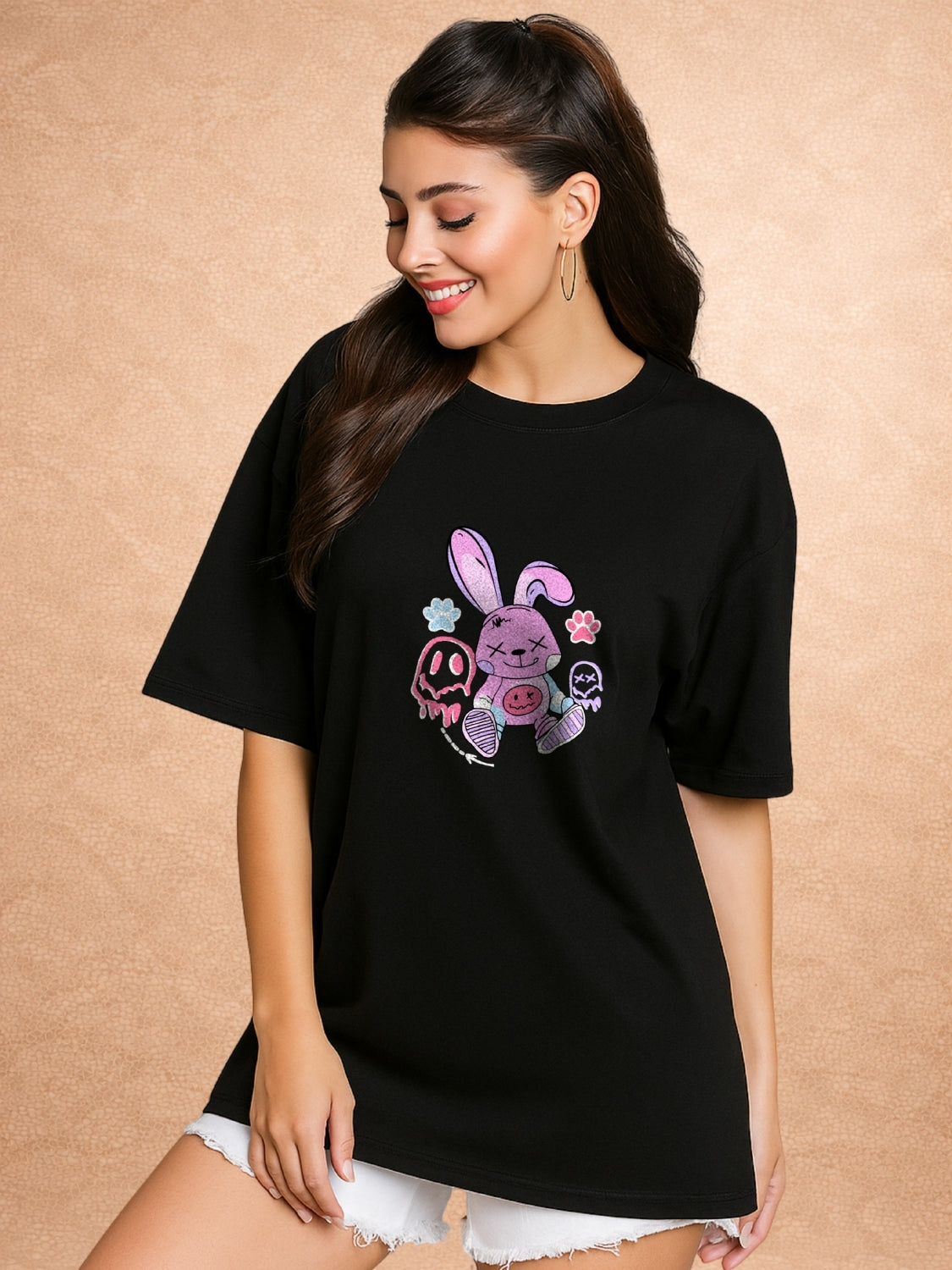 Zwuri Women | Bunny - Pitch Black Oversized T-Shirt