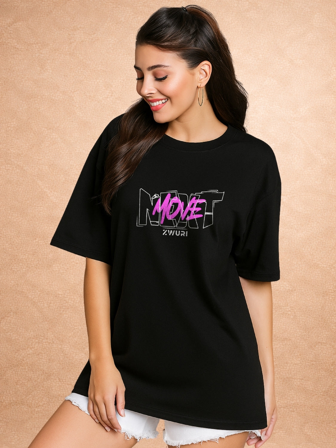Zwuri Women | Next Move - Pitch Black Oversized T-Shirt