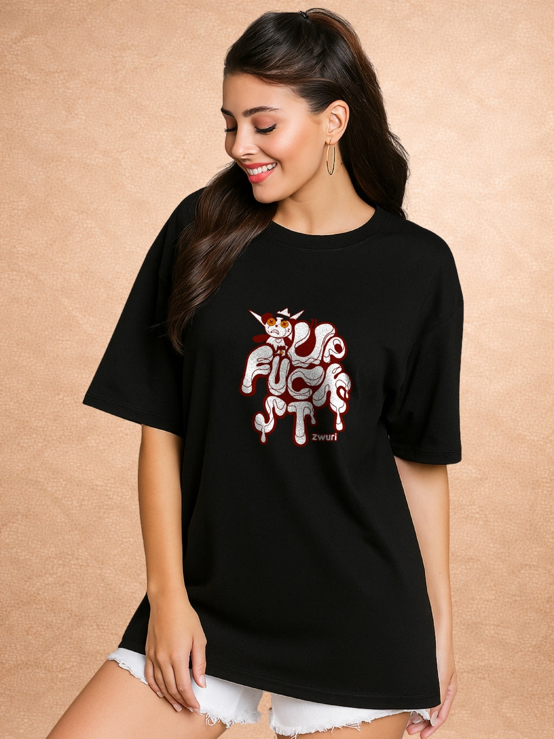 Zwuri Women | STFU - Pitch Black Oversized T-Shirt