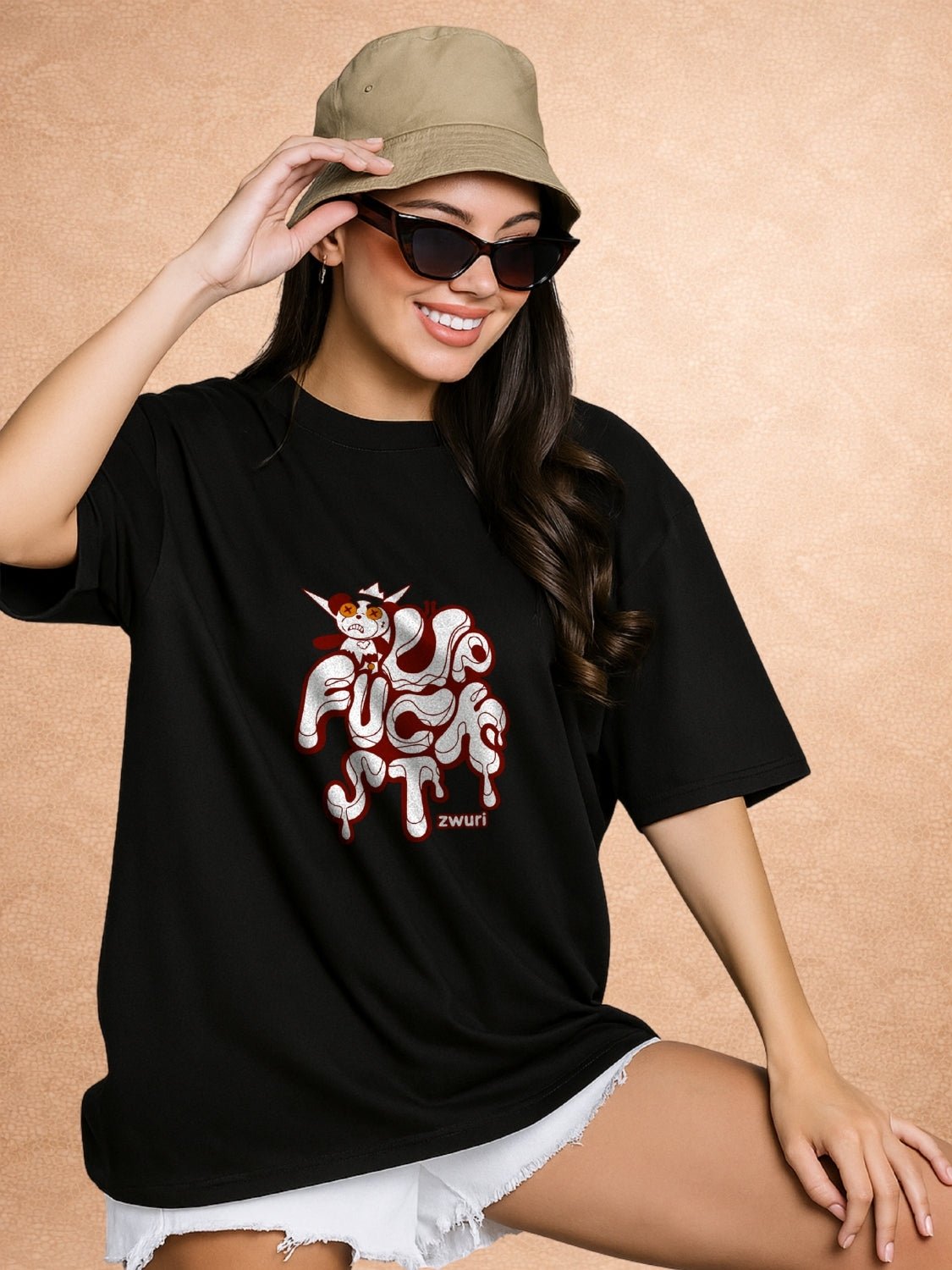 Zwuri Women | STFU - Pitch Black Oversized T-Shirt