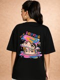 Zwuri Women | Dripping - Pitch Black Oversized T-Shirt