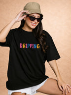 Zwuri Women | Dripping - Pitch Black Oversized T-Shirt