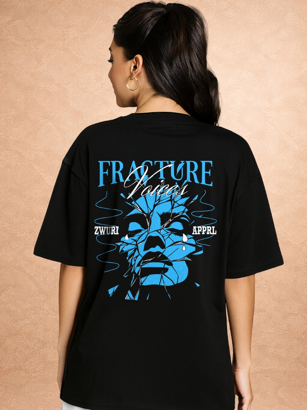 Zwuri Women | Fracture - Pitch Black Oversized Hoodie