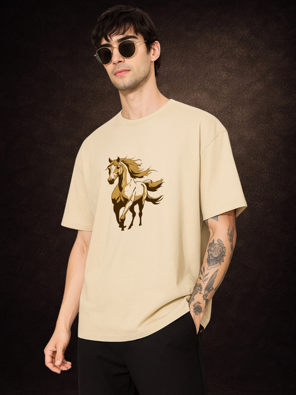 Zwuri Men | Horse - Caramel Kiss Oversized T-Shirt