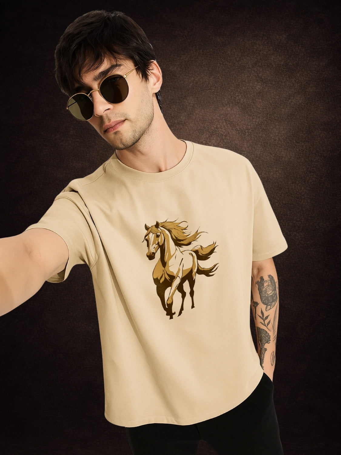 Zwuri Men | Horse - Caramel Kiss Oversized T-Shirt