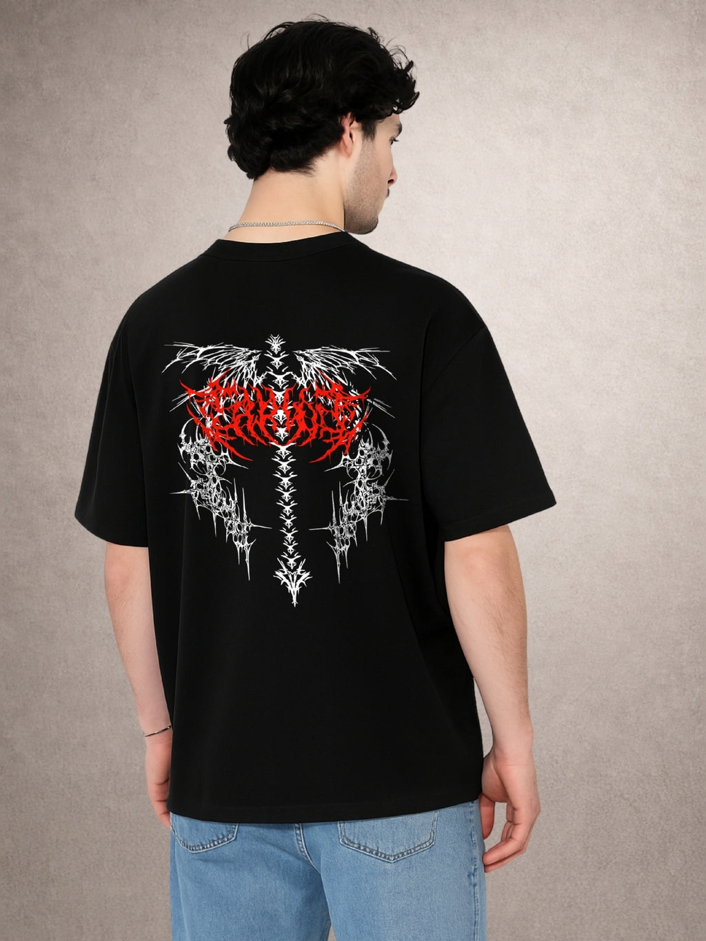 Zwuri Men | Spine - Pitch Black Oversized T-Shirt