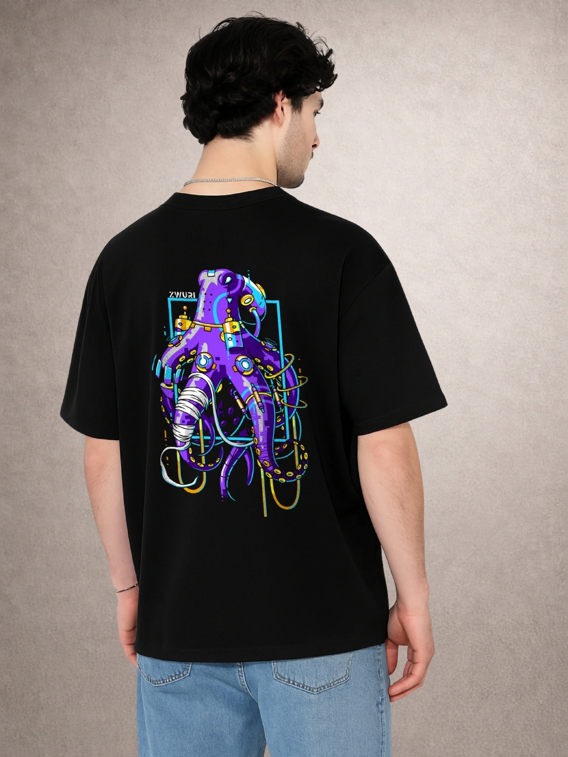 Zwuri Men | Octahand - Pitch Black Oversized T-Shirt