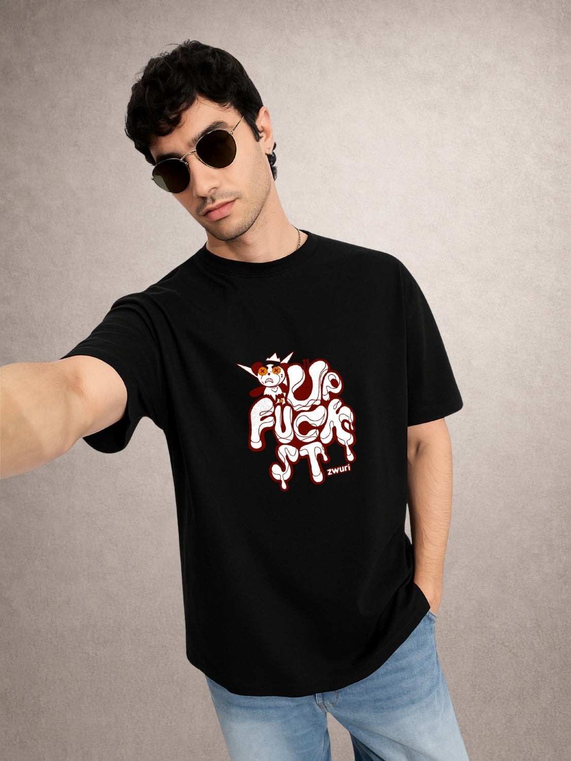 Zwuri Men | STFU - Pitch Black Oversized T-Shirt