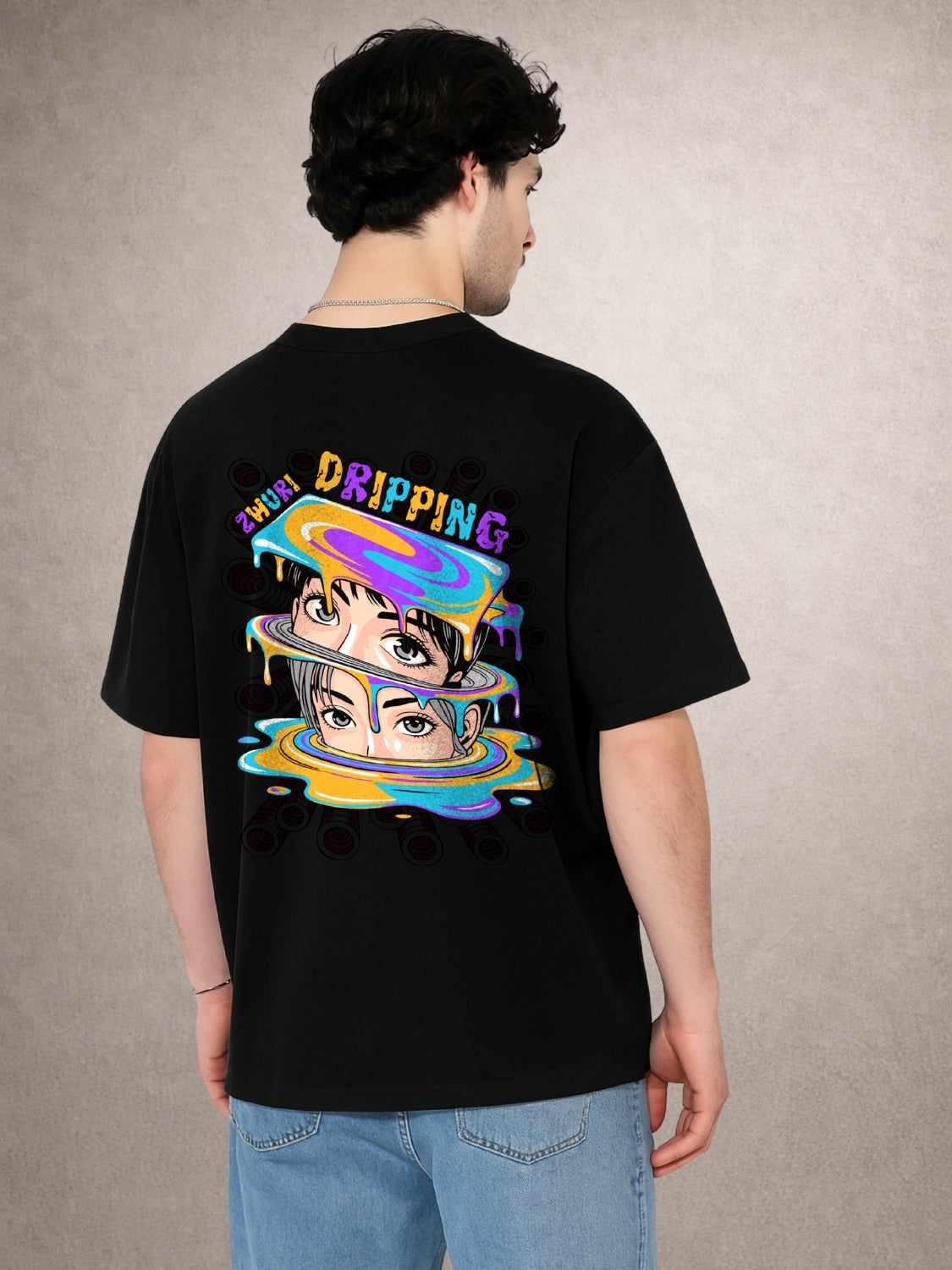 Zwuri Men | Dripping - Pitch Black Oversized T-Shirt