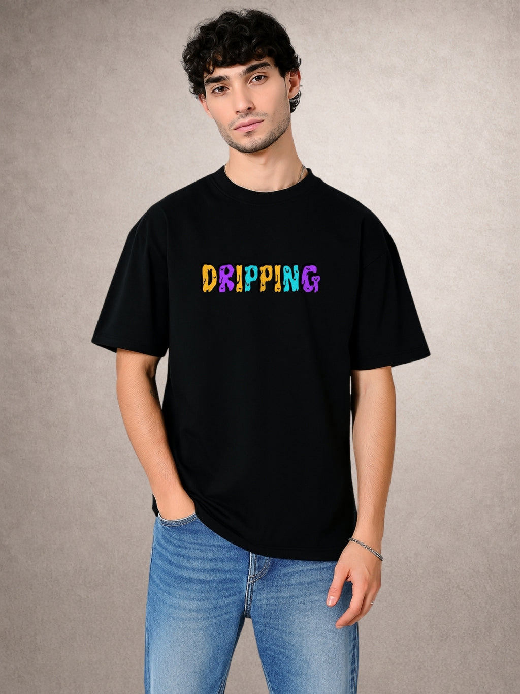 Zwuri Men | Dripping - Pitch Black Oversized T-Shirt