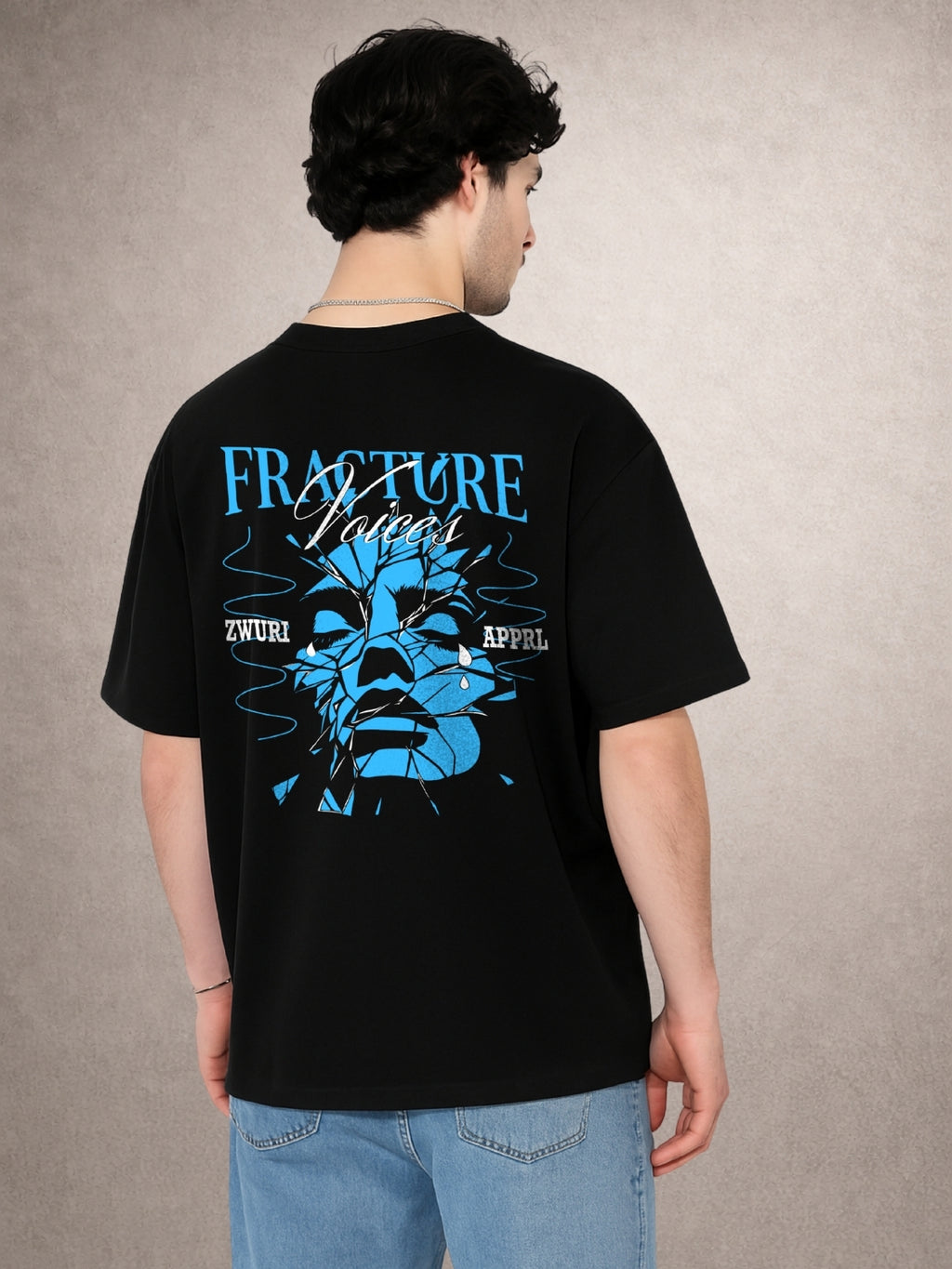 Zwuri Men | Fracture - Pitch Black Oversized T-Shirt