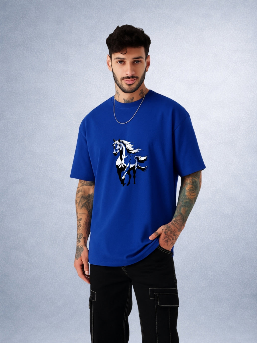 Zwuri Men | Horse - Ocean Breeze Oversized T-Shirt