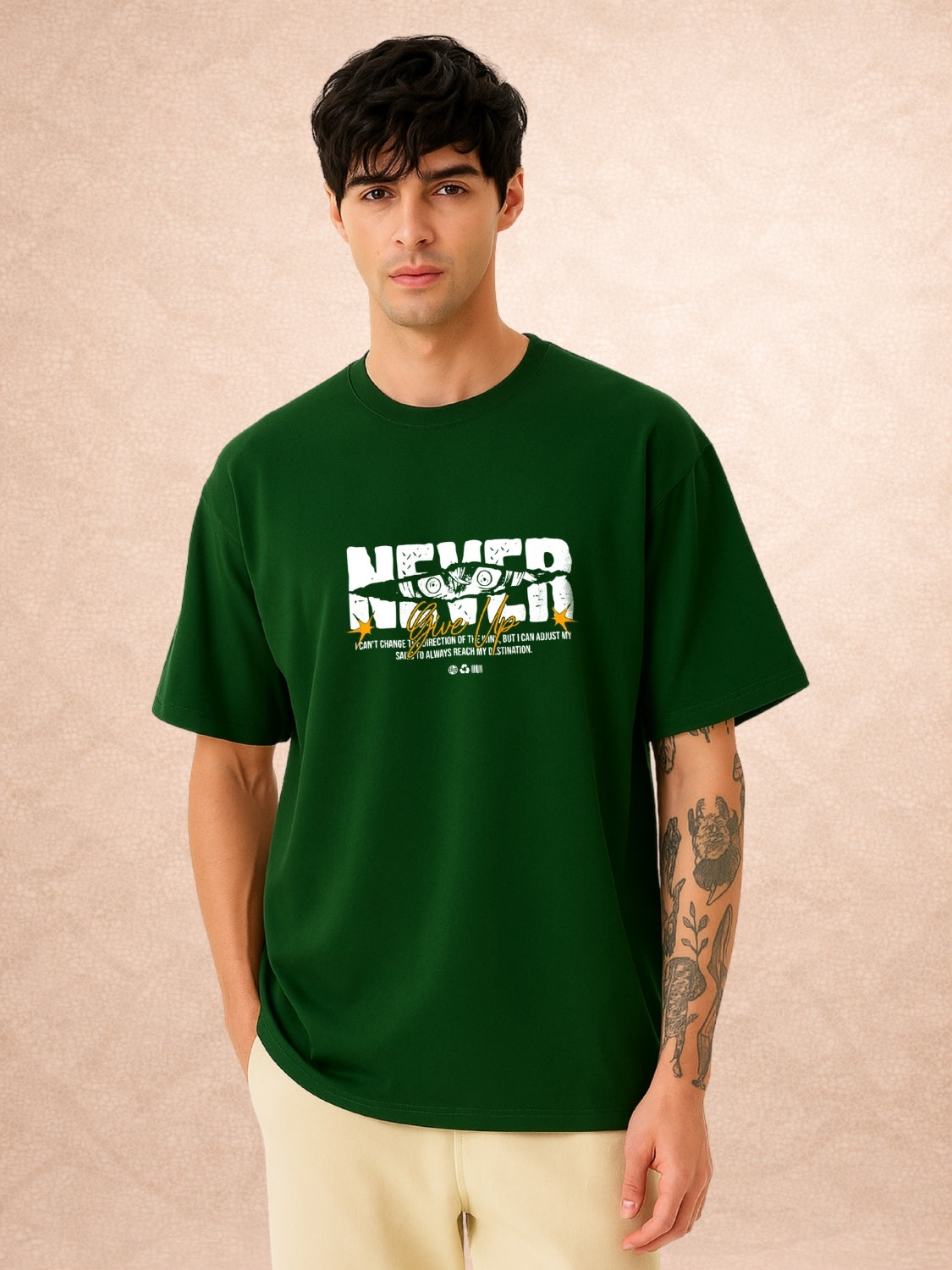Zwuri Men | Never Give Up - Jungle Vibe Oversized T-Shirt