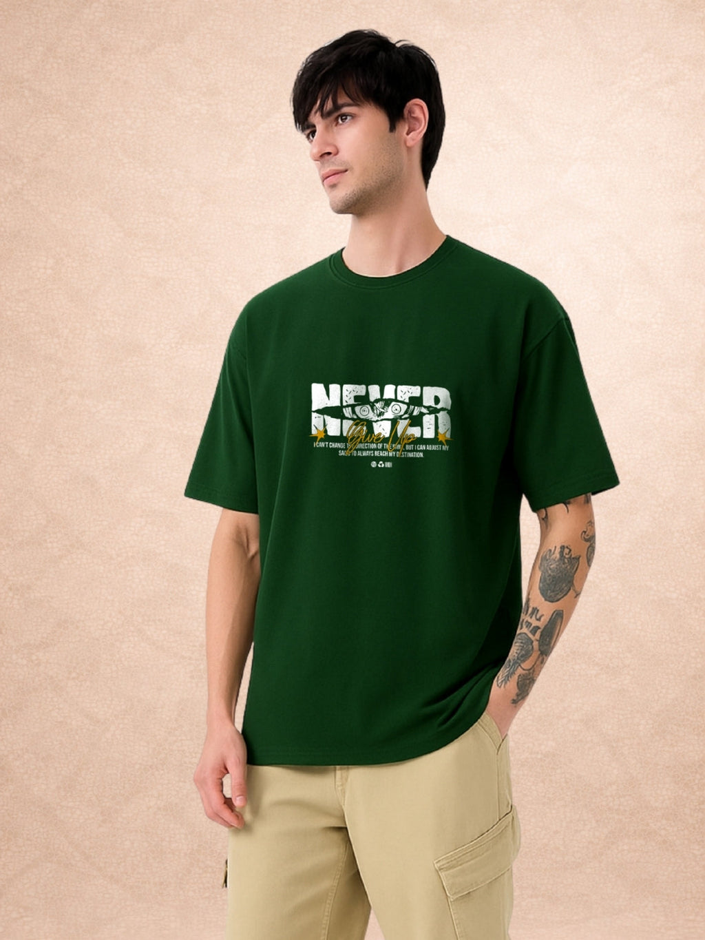 Zwuri Men | Never Give Up - Jungle Vibe Oversized T-Shirt